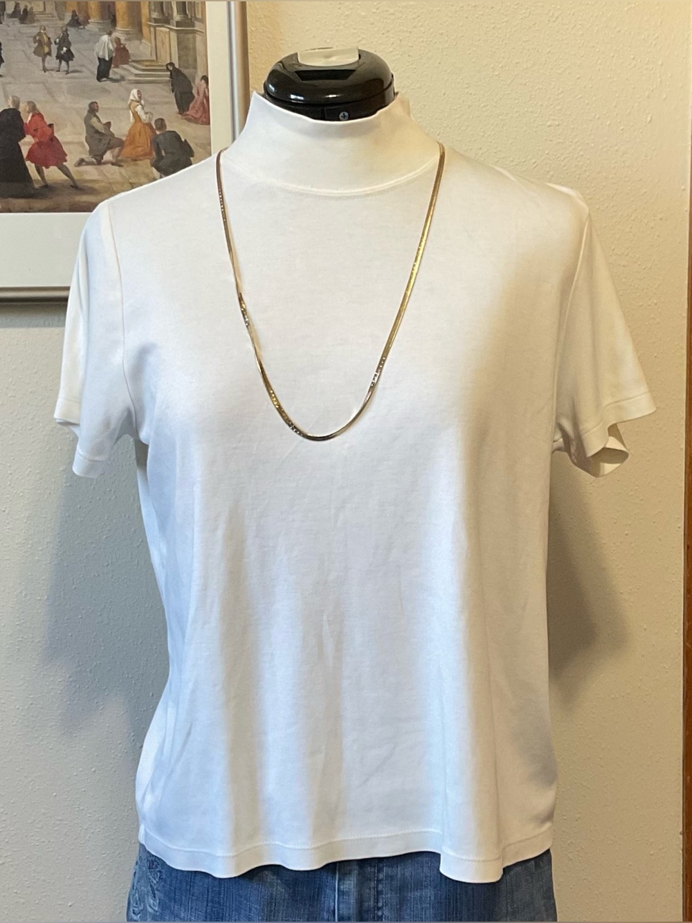 L.L. Bean White Short-Sleeve Mock Tee